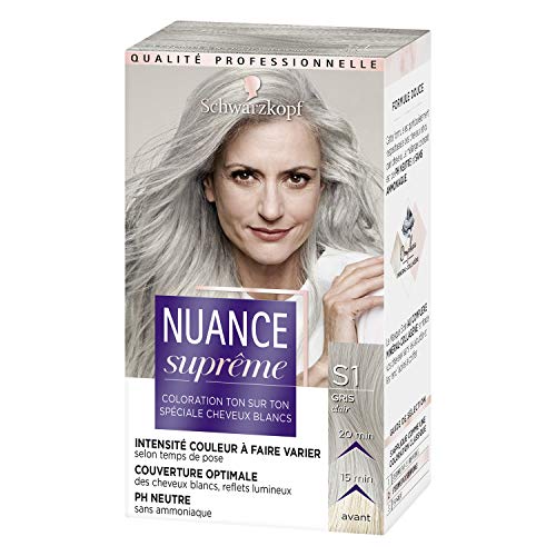 Schwarzkopf Nuance Supreme Colorazione per capelli, tono su tono, copertura ottimale per capelli bianchi, PH neutro, senza ammoniaca, grigio chiaro S1, confezione da 60 ml