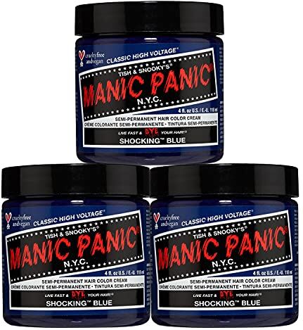 MANIC PANIC Shocking Blue Classic Creme, Vegan, Cruelty Free, Semi Permanent Hair Dye 3 x 118ml