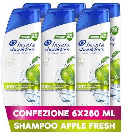 Head & Shoulders Apple Fresh Shampoo Antiforfora 250ml Formato Convenienza X6. Uso Quotidiano. Fino al 100% Protezione dalla Forfora, Clinicamente Testato. Per Tutti i Tipi di Cute e Capelli