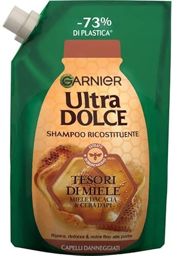 Garnier Ultra Dolce Ricarica Shampoo Ricostituente Tesori di Miele con Miele d'Acacia & Cera d'Api per Capelli Danneggiati, 500 ml