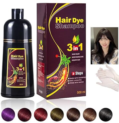 Generico Marrone Scuro Instant Hair Color Shampoo for Gray Hair, Capelli a Base Vegetale 3 in 1, Shampoo per Tinture per Capelli Multicolori a Base di Erbe Naturali Organiche