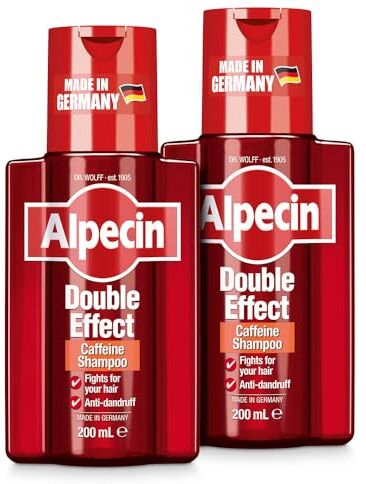 Alpecin Doppio effetto 2 x 200 ml   Shampoo antiforfora e crescita naturale dei capelli   Energizer per capelli forti   Cura dei capelli degli uomini   Made in Germany