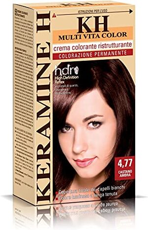 Keramine H Crema Colorante Ristrutturante, Castano Ambra 3 Confezioni da 110 ml Totale: 330 ml