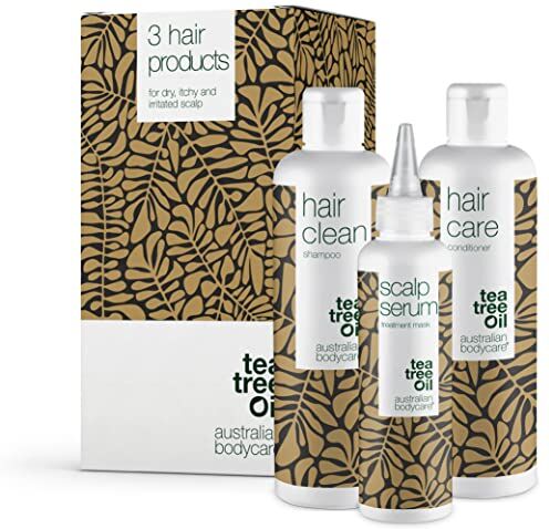 Australian Bodycare set trattamento cuoio capelluto   Rimedio con olio dell’albero del tè contro cuoio capelluto secco, pruriginoso, squamoso e forfora   Siero 150 ml + shampoo 250 ml + balsamo 250 ml