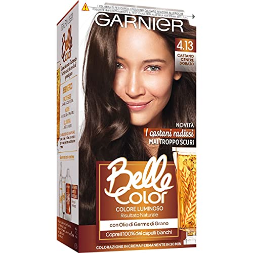 Garnier Tinta Capelli Belle Color, Colore Luminoso e Riflessi Naturali, Copre il 100% dei Capelli Bianchi, Castano Cenere Dorato