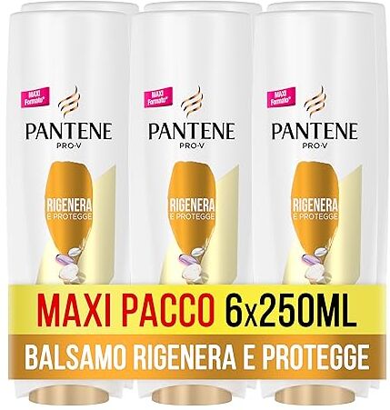 Pantene Balsamo Pro-V, Rigenera e Protegge, Balsamo Capelli, Shampoo per Capelli Deboli o Danneggiati, Ripara all'istante i Danni da Styling, Maxi Formato da 6 x 250 ml