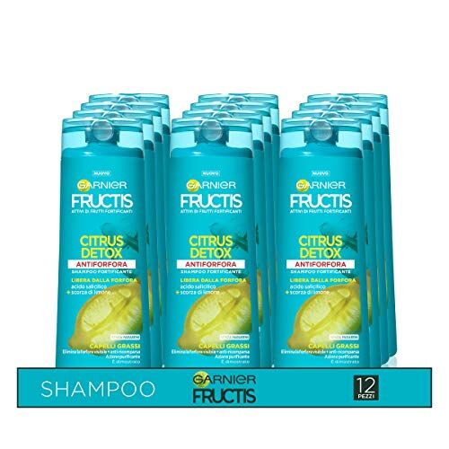 Garnier Multi Pack Shampoo Fructis Antiforfora Citrus Detox, Antiforfora e Antibatterico, 250 ml, Confezione da 12
