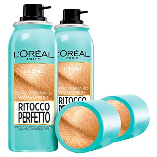 L'Oreal 2x L'Oréal Paris Ritocco Perfetto Biondi Spray Istantaneo per Capelli Bianchi Copertura Temporanea Radici Fino a 25 Applicazioni 2 Flaconi da 75ml ciascuno