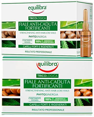 Equilibra 2x  Tricologica Fiale Anti-Caduta Fortificanti Phytosinergia Capelli Aloe Argan Cheratina Vegetale Formula Naturale Nutriente Idratante Elasticizzante 2 Confezioni da 10 Fiale ciascuna