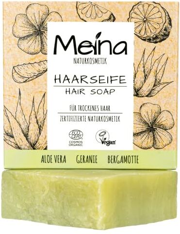 Meina Cosmetico naturale – Sapone biologico per capelli secchi e cuoio capelluto secco con aloe vera, certificato, vegano, sostenibile, fatto a mano, senza plastica, senza olio di palma, come uno