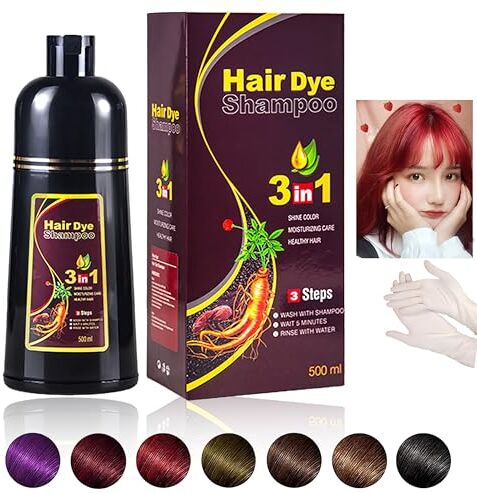 Generico Colore del Vino Rosso Instant Hair Color Shampoo, 500ML, Capelli a Base Vegetale 3 in 1, Shampoo per Tinture per Capelli Multicolori a Base di Erbe Naturali Organiche