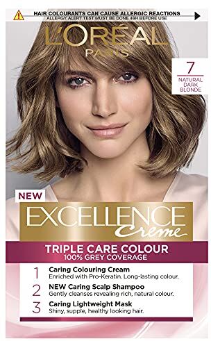 L'Oreal L'Oréal Paris Excellence Crème Tintura permanente per capelli, colore radiante a casa, con copertura fino al 100% grigio, Pro-cheratina, fino a 8 settimane di colore, colore: 7 biondo scuro naturale