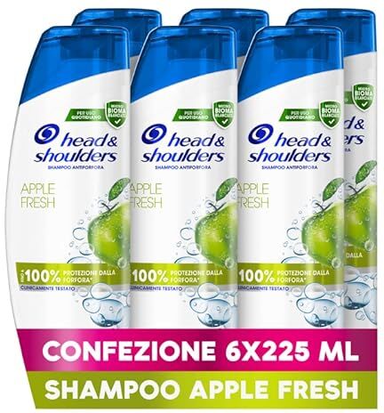 Head Shampoo Antiforfora Apple Fresh Pulizia Della Cute 225ml Formato Convenienza X6 Pacchi, Per Capelli Grassi, Protezione Dalla Forfora