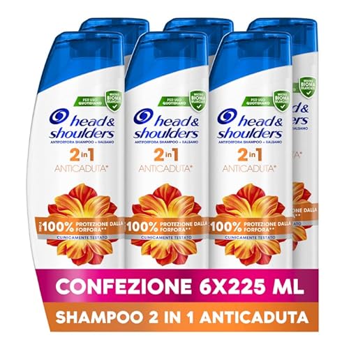 Head Antiforfora Shampoo e Balsamo 2in1, Anticaduta Dovuta A Rottura, Fino Protezione dalla Forfora per Cute e Capelli, Con Microbioma Bilanciato, 225 ml x6