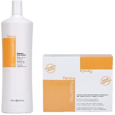 FANOLA Kit Nourishing ristrutturante shampoo 1000 ml + lozione senza risciacquo 12 fiale FANOLA Kit Nourishing ristrutturante shampoo 1000 ml + lozione senza risciacquo 12 fiale