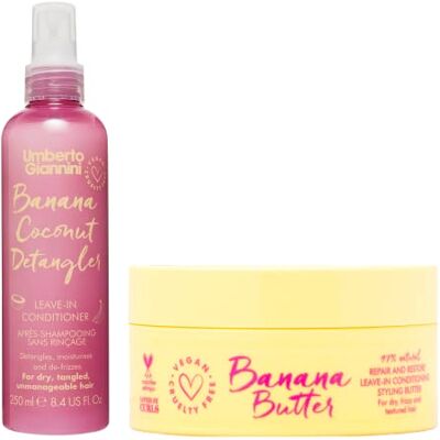 Umberto Giannini Coily Banana Butter Balsamo Senza Risciacquo Vegano e Districante al Banana e Cocco Duo Balsamo Spray e Crema Umberto Giannini Coily Banana Butter Balsamo Senza Risciacquo Vegano e Districante al Banana e Cocco Duo Balsamo Spray e Crema