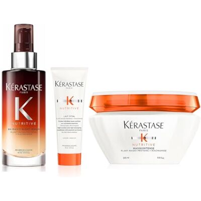 KÉRASTASE Nutritive 8h Night Serum 90ml con Masquintense 200ml e Latte Vitale 75ml Offerto, Routine capillare nutriente, tutti i tipi di capelli KÉRASTASE Nutritive 8h Night Serum 90ml con Masquintense 200ml e Latte Vitale 75ml Offerto, Routine capillare nutriente, tutti i tipi di capelli