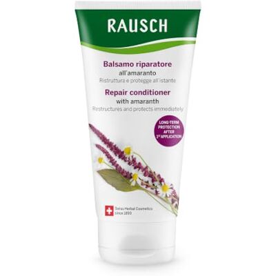 Rausch Balsamo riparatore all'amaranto 150ml capelli sfibrati Leviga la superficie del capello & protegge dalla secchezza, vegano & senza siliconi, con amaranto & camomilla, Svizzera Rausch Balsamo riparatore all'amaranto 150ml capelli sfibrati Leviga la superficie del capello & protegge dalla secchezza, vegano & senza siliconi, con amaranto & camomilla, Svizzera