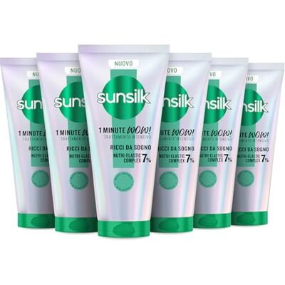Sunsilk , 1 Minute WOW Ricci da Sogno, Trattamento Capelli in 1 Minuto, Ricci Più Definiti ed Elastici, con 7% NUTRI-ELASTIC COMPLEX con Olio di Macadamia, Elastina e Vitamina B5, 6 Pezzi da 180 ml Sunsilk , 1 Minute WOW Ricci da Sogno, Trattamento Capelli in 1 Minuto, Ricci Più Definiti ed Elastici, con 7% NUTRI-ELASTIC COMPLEX con Olio di Macadamia, Elastina e Vitamina B5, 6 Pezzi da 180 ml