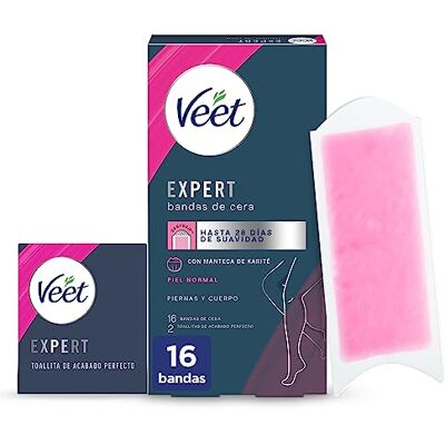 VEET Expert Fasce di Cera Fredda Depilatoria per Depilazione di Gambe e Corpo, con Burro di Karitè, 16 strisce VEET Expert Fasce di Cera Fredda Depilatoria per Depilazione di Gambe e Corpo, con Burro di Karitè, 16 strisce