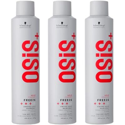 Schwarzkopf Professional OSiS Freeze Lacca per capelli a lunga durata, finitura liscia anti umidità, protezione termica, fissaggio forte, 300 ml, confezione da 3 Schwarzkopf Professional OSiS Freeze Lacca per capelli a lunga durata, finitura liscia anti umidità, protezione termica, fissaggio forte, 300 ml, confezione da 3