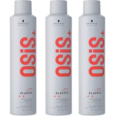 Schwarzkopf Professional OSiS Lacca elastica per capelli sovrapposbili, finitura liscia anti umidità, protezione termica, fissaggio normale, 300 ml, confezione da 3 Schwarzkopf Professional OSiS Lacca elastica per capelli sovrapposbili, finitura liscia anti umidità, protezione termica, fissaggio normale, 300 ml, confezione da 3