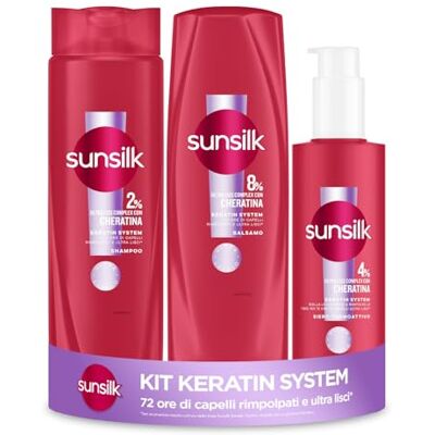 Sunsilk Kit Keratin System, Set Cura Capelli, con Shampoo 250ml, Balsamo Capelli 200ml, Siero 200ml, con Ultra Liss Complex con Cheratina, per 72 ore di Capelli Rimpolpati e Ultra Lisci* Sunsilk Kit Keratin System, Set Cura Capelli, con Shampoo 250ml, Balsamo Capelli 200ml, Siero 200ml, con Ultra Liss Complex con Cheratina, per 72 ore di Capelli Rimpolpati e Ultra Lisci*