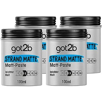 got2b Pasta opaca da spiaggia (100 ml), pasta styling per look surfisti, per strizzare, texture o domare senza incollare, tenuta media, 4 x 100 ml got2b Pasta opaca da spiaggia (100 ml), pasta styling per look surfisti, per strizzare, texture o domare senza incollare, tenuta media, 4 x 100 ml