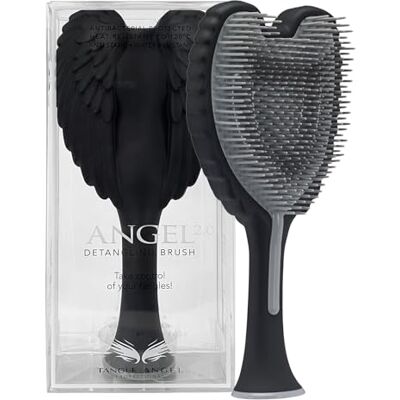 Tangle Angel Spazzola per extension per capelli, antistatica con setole morbide, per capelli lisci o mossi, con ali d'angelo, per doccia e asciugatura, da donna, colore: nero opaco Tangle Angel Spazzola per extension per capelli, antistatica con setole morbide, per capelli lisci o mossi, con ali d'angelo, per doccia e asciugatura, da donna, colore: nero opaco