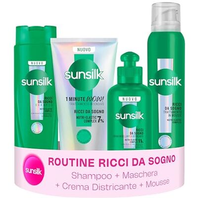 Sunsilk Kit Ricci da Sogno Shampoo 250ml, Maschera 1 Minute WOW 180ml, Crema Districante 200ml e Mousse 200ml, Trattamento Anticrespo per Capelli Ricci Definiti, Elastici e Morbidi a Lunga Tenuta Sunsilk Kit Ricci da Sogno Shampoo 250ml, Maschera 1 Minute WOW 180ml, Crema Districante 200ml e Mousse 200ml, Trattamento Anticrespo per Capelli Ricci Definiti, Elastici e Morbidi a Lunga Tenuta