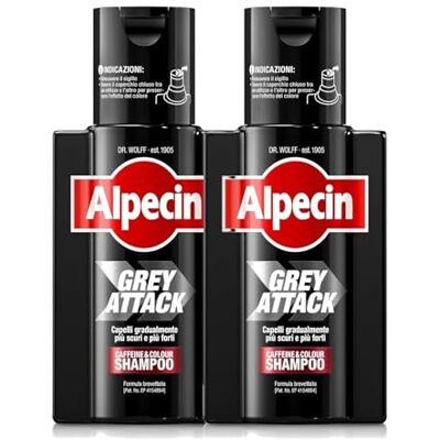 Alpecin Grey Attack Shampoo Colorante Uomo 2x200ml Colore Capelli Grigi Naturale Rinforzante Capelli Uomo Shampoo per Uomini Contro la Caduta Ereditaria Alpecin Grey Attack Shampoo Colorante Uomo 2x200ml Colore Capelli Grigi Naturale Rinforzante Capelli Uomo Shampoo per Uomini Contro la Caduta Ereditaria