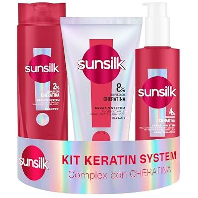 Sunsilk Kit Keratin System Shampoo 250ml, Balsamo 180ml e Siero Termoprotettore 200ml, Set Cura Capelli Lisci Anticrespo con Cheratina, Ultra Liss Complex, Capelli Morbidi e Rimpolpati 72h* Sunsilk Kit Keratin System Shampoo 250ml, Balsamo 180ml e Siero Termoprotettore 200ml, Set Cura Capelli Lisci Anticrespo con Cheratina, Ultra Liss Complex, Capelli Morbidi e Rimpolpati 72h*