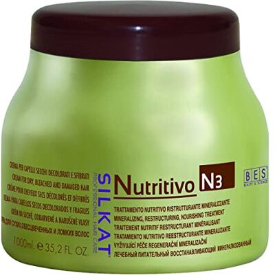 BES N3 Mineralizing, Restructuring, Nourishing Treatment Cream for Dry, Bleached and Damaged Hair Nutritivo Silkat ® 1000ml Crema per Capelli Secchi, Decolorati e Sfibrati Trattamento Nutritivo Ristrutturante Mineralizzante BES N3 Mineralizing, Restructuring, Nourishing Treatment Cream for Dry, Bleached and Damaged Hair Nutritivo Silkat ® 1000ml Crema per Capelli Secchi, Decolorati e Sfibrati Trattamento Nutritivo Ristrutturante Mineralizzante