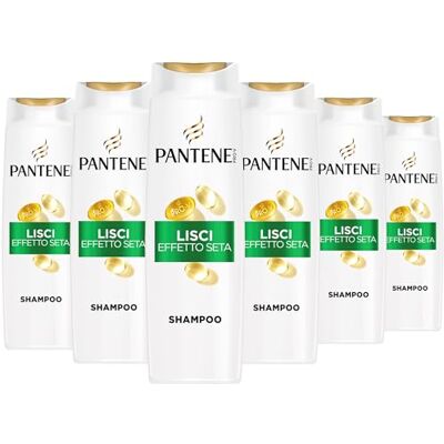 Pantene Pro-V Lisci Effetto Seta Shampoo 6x300ml per Capelli Crespi e Opachi, Deterge Delicatamente e Protegge i Legami del Capello, Senza Siliconi, Olio Minerale, Coloranti, Con Active Nutri-Plex Pantene Pro-V Lisci Effetto Seta Shampoo 6x300ml per Capelli Crespi e Opachi, Deterge Delicatamente e Protegge i Legami del Capello, Senza Siliconi, Olio Minerale, Coloranti, Con Active Nutri-Plex