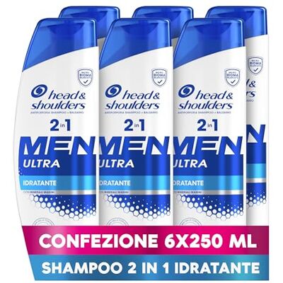 Head & Shoulders Men Ultra Idratante 2 in 1 Shampoo e Balsamo Antiforfora 6x250ml per Uso Quotidiano. Combatte Forfora, Prurito, Secchezza e Capelli Grassi. Con Minerali Marini. Sensazione Di Pulizia Head & Shoulders Men Ultra Idratante 2 in 1 Shampoo e Balsamo Antiforfora 6x250ml per Uso Quotidiano. Combatte Forfora, Prurito, Secchezza e Capelli Grassi. Con Minerali Marini. Sensazione Di Pulizia