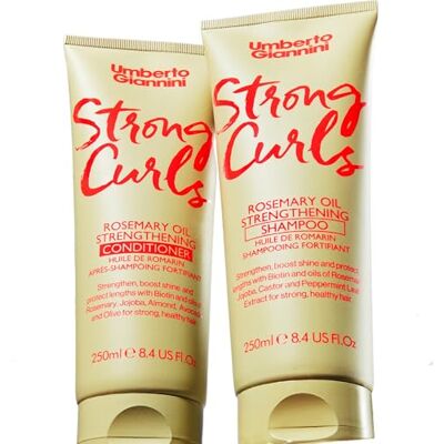 Umberto Giannini Strong Curls Shampoo e balsamo rinforzanti all'olio di rosmarino, 250 ml x 2, con biotina, senza solfati + vegano Umberto Giannini Strong Curls Shampoo e balsamo rinforzanti all'olio di rosmarino, 250 ml x 2, con biotina, senza solfati + vegano