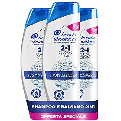 Head & Shoulders Shampoo Antiforfora Classic Clean 2 in 1 Shampoo e Balsamo, Confezione da 3 x 540ml, per Capelli Grassi, Senza Parabeni, Fino a 72 Ore di Protezione Head & Shoulders Shampoo Antiforfora Classic Clean 2 in 1 Shampoo e Balsamo, Confezione da 3 x 540ml, per Capelli Grassi, Senza Parabeni, Fino a 72 Ore di Protezione