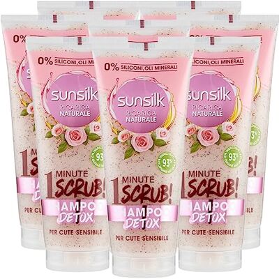Sunsilk Shampoo Scrub Detox Ricarica Naturale per Cute e Capelli Sensibili con Estratti di Rosa Ingredienti di Origine Naturale Senza Siliconi 8 Flaconi da 200ml Sunsilk Shampoo Scrub Detox Ricarica Naturale per Cute e Capelli Sensibili con Estratti di Rosa Ingredienti di Origine Naturale Senza Siliconi 8 Flaconi da 200ml
