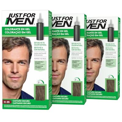Just for men Colorante in gel, tinta capelli uomo, copre solo i capelli grigi, ripristinando il colore originale per un aspetto naturale, colore marrone, H35 (3 confezioni) Just for men Colorante in gel, tinta capelli uomo, copre solo i capelli grigi, ripristinando il colore originale per un aspetto naturale, colore marrone, H35 (3 confezioni)