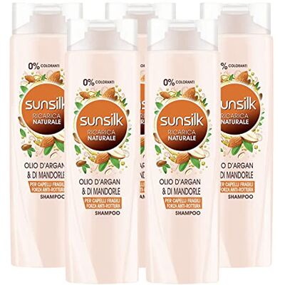 Sunsilk 5x Shampoo Ricarica Naturale con Olio di Argan & di Mandorle per Capelli Fragili 5 Flaconi da 250 ml Sunsilk 5x Shampoo Ricarica Naturale con Olio di Argan & di Mandorle per Capelli Fragili 5 Flaconi da 250 ml