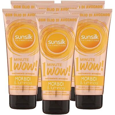 Sunsilk Trattamento Intensivo 1 Minute Wow Morbidi e Luminosi Maschera per Capelli Secchi e Spenti con Olio di Avocado Azione Nutriente e Idratante 6 Flaconi da 180ml Sunsilk Trattamento Intensivo 1 Minute Wow Morbidi e Luminosi Maschera per Capelli Secchi e Spenti con Olio di Avocado Azione Nutriente e Idratante 6 Flaconi da 180ml
