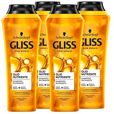 Schwarzkopf 4x Gliss Hair Repair Olio Nutriente Shampoo per Capelli Fragili e Sfibrati Azione Riparatrice 4 Flaconi da 250ml Schwarzkopf 4x Gliss Hair Repair Olio Nutriente Shampoo per Capelli Fragili e Sfibrati Azione Riparatrice 4 Flaconi da 250ml