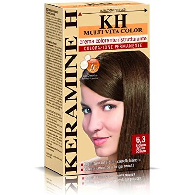 Keramine H Crema Colorante Ristrutturante, Biondo Scuro Dorato 3 Confezioni da 110 ml Totale: 330 ml Keramine H Crema Colorante Ristrutturante, Biondo Scuro Dorato 3 Confezioni da 110 ml Totale: 330 ml