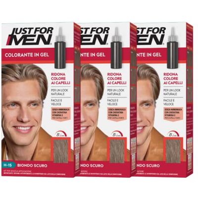 Just for men Colorante In Gel, Tinta Semipermanente Per Capelli Uomo, Senza Ammoniaca, Con Cheratina E Vitamina E Per Capelli Forti, Colore Biondo Scuro, H15 (3 Pack) Just for men Colorante In Gel, Tinta Semipermanente Per Capelli Uomo, Senza Ammoniaca, Con Cheratina E Vitamina E Per Capelli Forti, Colore Biondo Scuro, H15 (3 Pack)