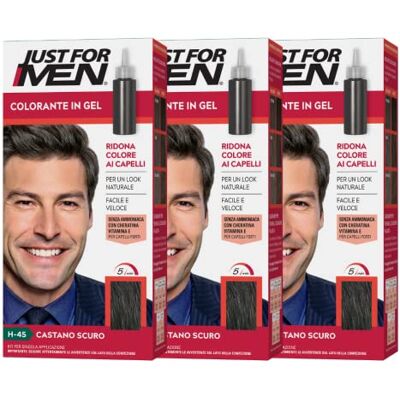 Just for men Colorante In Gel, Tinta Semipermanente Per Capelli Uomo, Senza Ammoniaca, Con Cheratina E Vitamina E Per Capelli Forti, Colore Castano Scuro, H45 (3 Pack) Just for men Colorante In Gel, Tinta Semipermanente Per Capelli Uomo, Senza Ammoniaca, Con Cheratina E Vitamina E Per Capelli Forti, Colore Castano Scuro, H45 (3 Pack)