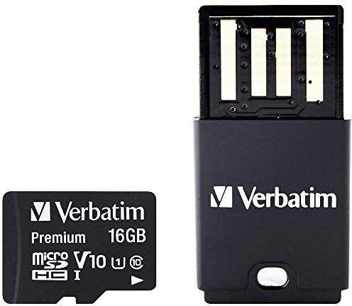 Verbatim U1 Scheda Micro SDHC con unità USB da 16 GB di memoria flash, memoria flash (16 GB, microSDHC, classe 10, UHS-I, 45 MB/s, nero)