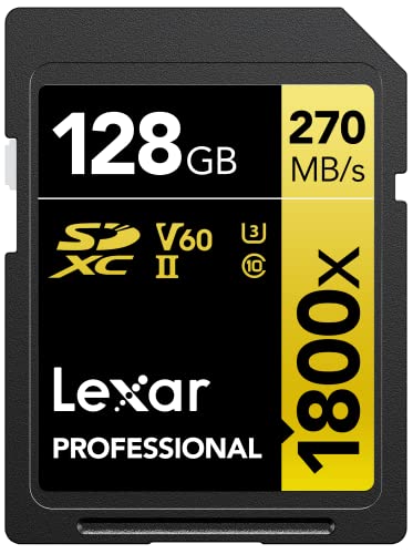Lexar SDXC Professional 128GB 1800x UHS-II serie GOLD, Classe 10, U3, V60, per Registrazione video in 4K, nero