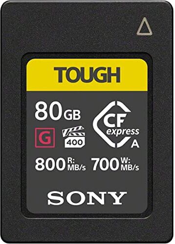 Sony memoria Cfexpress Tipo A 80 GB Serie G Tough Lettura 800 MB/s, Scrittura 700 MB/s, Resistente a condizioni estreme