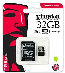 Kingston SDCS/32GB Canvas Select MicroSD, Velocità UHS-I di Classe 10, fino a 80 MB/s in Lettura, con Adattatore SD