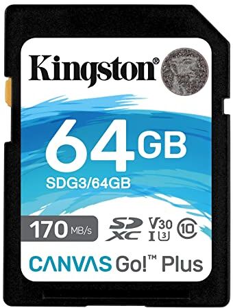 Kingston SDG3/64GB Scheda di Memoria SD (64GB SDXC Canvas Go Plus 170R C10 UHS-I U3 V30)